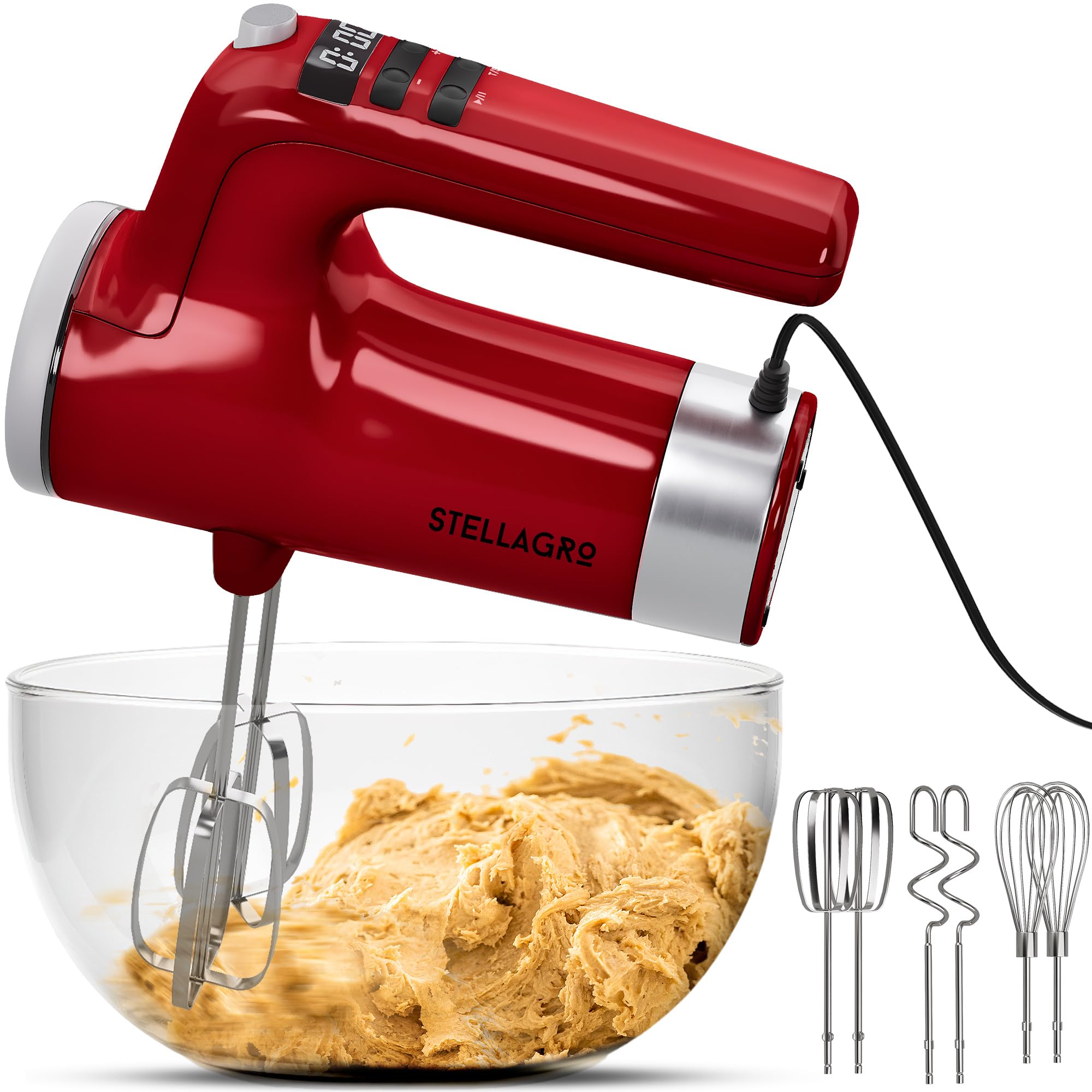 9-Speed Electric Hand Mixer — Red